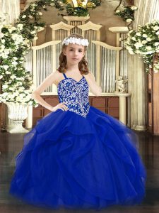  Straps Sleeveless Tulle Child Pageant Dress Beading and Ruffles Lace Up