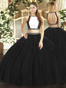 New Arrival Black Sleeveless Floor Length Ruching Backless Quinceanera Gown