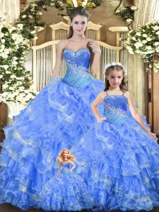  Sweetheart Sleeveless Sweet 16 Dresses Floor Length Beading and Ruffles and Ruching Baby Blue Tulle