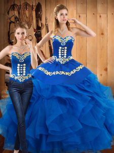 Luxury Sleeveless Embroidery and Ruffles Lace Up Quinceanera Dresses