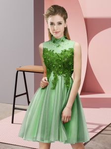  Apple Green Tulle Lace Up Quinceanera Court of Honor Dress Sleeveless Knee Length Appliques