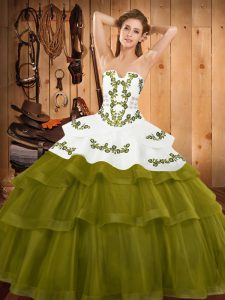 Fabulous Sleeveless Sweep Train Embroidery and Ruffled Layers Lace Up 15th Birthday Dress