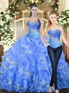  Sweetheart Sleeveless Tulle Quinceanera Gowns Beading and Ruffles Lace Up