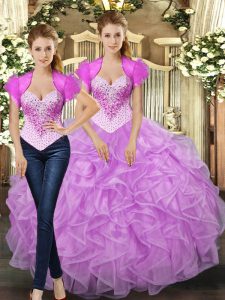  Straps Sleeveless Tulle 15 Quinceanera Dress Beading and Ruffles Lace Up