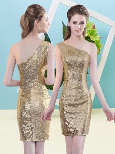 Customized Gold Homecoming Dress Prom and Party with Sequins One Shoulder Sleeveless Zipper
