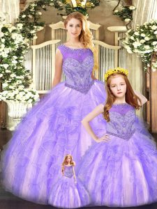 New Style Floor Length Lavender Sweet 16 Quinceanera Dress Scoop Sleeveless Lace Up