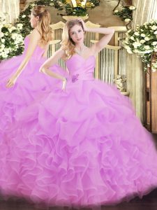 Exceptional Lilac Lace Up 15 Quinceanera Dress Beading and Ruffles Sleeveless Floor Length