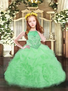  Apple Green Scoop Neckline Beading and Ruffles and Pick Ups Pageant Gowns For Girls Sleeveless Zipper