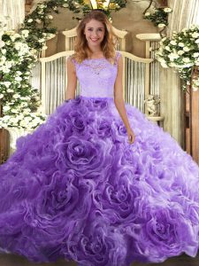  Lavender Sleeveless Floor Length Lace Zipper Sweet 16 Dress