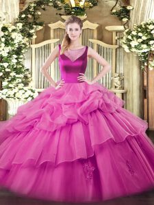  Floor Length Side Zipper Sweet 16 Dress Lilac for Sweet 16 and Quinceanera with Beading and Appliques