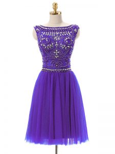 Popular Purple Bateau Zipper Beading Evening Dress Sleeveless