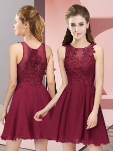 Gorgeous Mini Length Empire Sleeveless Burgundy Dama Dress for Quinceanera Zipper