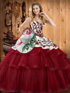 Delicate Wine Red Sleeveless Organza Sweep Train Lace Up Quinceanera Gowns for Military Ball and Sweet 16 and Quinceanera
