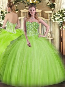 Graceful Floor Length Yellow Green Quinceanera Gowns Organza Sleeveless Beading and Ruffles