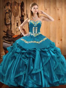  Sleeveless Lace Up Floor Length Embroidery and Ruffles Quinceanera Gowns