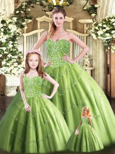  Olive Green Sleeveless Beading Floor Length Quinceanera Dresses