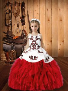 Perfect Organza Straps Sleeveless Lace Up Embroidery and Ruffles Little Girls Pageant Dress Wholesale in Red