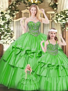  Organza Sleeveless Floor Length Quinceanera Dress and Beading and Ruffled Layers