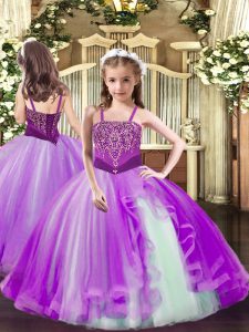 Lilac Straps Neckline Beading Kids Formal Wear Sleeveless Lace Up