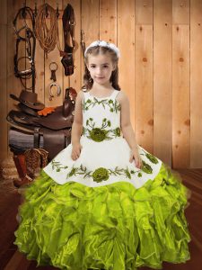  Sleeveless Embroidery and Ruffles Lace Up Little Girls Pageant Dress