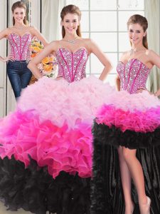 Flirting Floor Length Lace Up Quinceanera Dresses Multi-color for Sweet 16 and Quinceanera with Beading and Ruffles