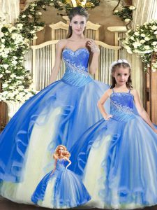  Multi-color Lace Up Quince Ball Gowns Beading and Ruching Sleeveless Floor Length
