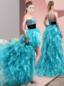Low Price Sleeveless Beading and Ruffles Lace Up Homecoming Dress