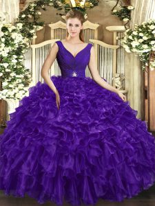  Purple Quinceanera Dresses Sweet 16 and Quinceanera with Beading and Ruffles V-neck Sleeveless Backless