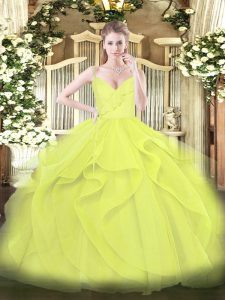  Ruffles and Ruching Quinceanera Dress Yellow Green and Yellow Zipper Sleeveless Floor Length