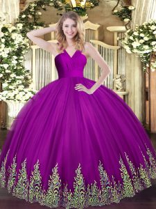  Tulle Sleeveless Floor Length Sweet 16 Dress and Appliques