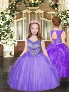 Custom Fit Scoop Sleeveless Lace Up Little Girls Pageant Gowns Lavender Tulle