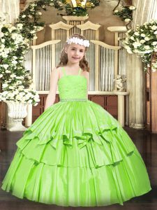  Sleeveless Floor Length Beading and Lace Zipper Little Girl Pageant Gowns with 
