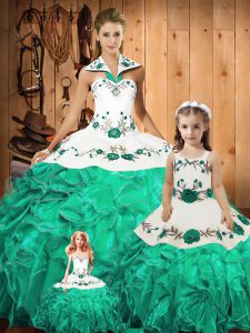  Sleeveless Embroidery and Ruffles Lace Up Sweet 16 Dress