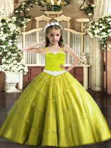  Yellow Green Ball Gowns Appliques Little Girls Pageant Dress Wholesale Lace Up Tulle Sleeveless Floor Length