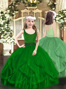 Dazzling Dark Green Sleeveless Tulle Zipper Custom Made for Party and Quinceanera
