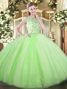 Fantastic Yellow Green Quinceanera Dresses Military Ball and Sweet 16 and Quinceanera with Beading Bateau Sleeveless Zipper