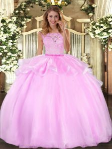 Fantastic Sleeveless Floor Length Lace Clasp Handle Quinceanera Gown with Lilac