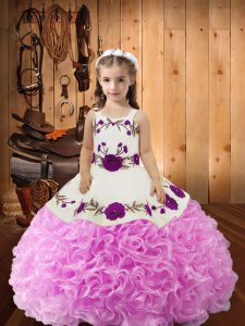 Hot Selling Sleeveless Lace Up Floor Length Embroidery and Ruffles Kids Formal Wear