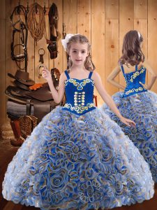 Elegant Fabric With Rolling Flowers Sleeveless Floor Length Little Girl Pageant Dress and Embroidery and Ruffles