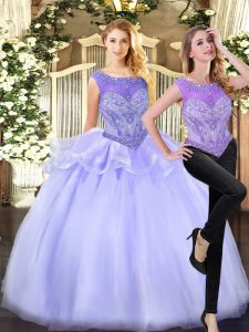 Best Selling Floor Length Zipper Sweet 16 Quinceanera Dress Lavender for Military Ball and Sweet 16 and Quinceanera with Beading