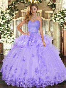  Lavender Sleeveless Tulle Lace Up Ball Gown Prom Dress for Military Ball and Sweet 16 and Quinceanera