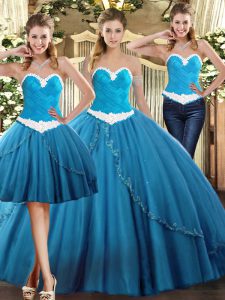 Latest Teal Sweet 16 Dress Military Ball and Sweet 16 and Quinceanera with Beading Sweetheart Sleeveless Lace Up