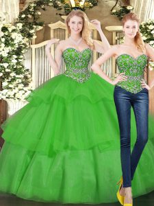  Organza Sleeveless Floor Length Quinceanera Dresses and Beading and Ruffled Layers