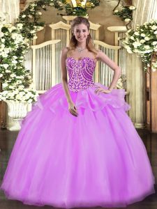 Sophisticated Lilac Sweetheart Lace Up Beading and Ruffles 15 Quinceanera Dress Sleeveless