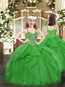 Elegant Tulle Sleeveless Floor Length Little Girls Pageant Gowns and Beading and Ruffles