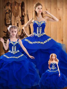 Best Selling Ball Gowns Sweet 16 Dresses Royal Blue Sweetheart Tulle Sleeveless Floor Length Lace Up