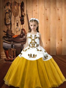  Gold Sleeveless Organza Lace Up Little Girls Pageant Dress for Sweet 16 and Quinceanera