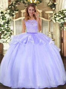 New Arrival Organza Scoop Sleeveless Clasp Handle Lace Sweet 16 Dresses in Lavender