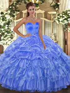  Baby Blue Sleeveless Floor Length Beading and Ruffled Layers Lace Up Quinceanera Dresses