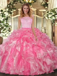  Scoop Sleeveless Organza 15th Birthday Dress Lace and Ruffles Clasp Handle